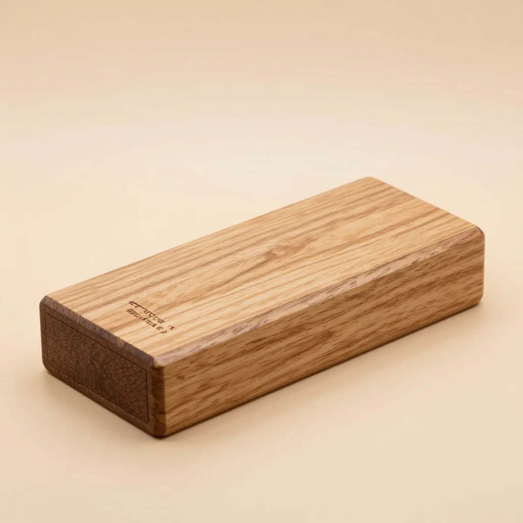A compact cedar travel humidor on a light background