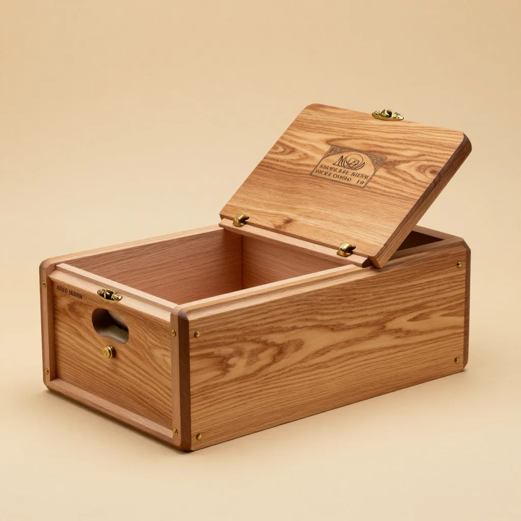 A large Spanish-cedar humidor on a light background