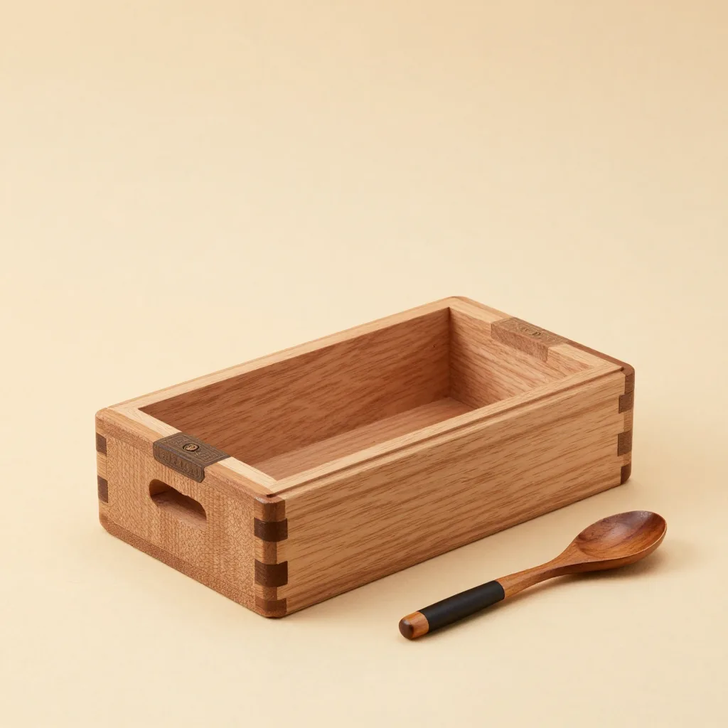 A cedar humidor with accessories on a light background